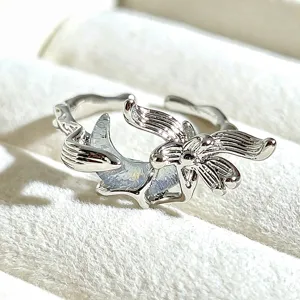 Sweet moon flower open ring, elegant silver tone fashion jewelry for women and girls daily wear.