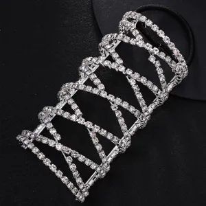 Close-up detail of the sparkling rhinestone ponytail cuff, showing exquisite alloy inlay craftsmanship.