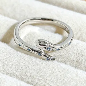 Silver snake ring with blue crystals open design elegant chic dainty jewelry accessory