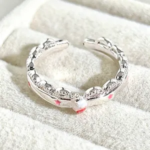 Sweet enamel fruit star open ring, stylish silver adjustable stacking jewelry for women.