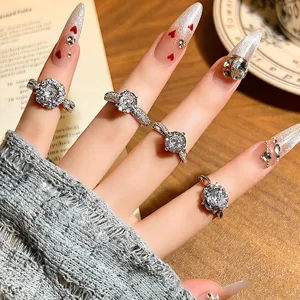 Exquisito juego de anillos abiertos, diseño apilable elegante para uso diario y bodas.