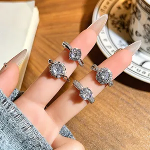 Anillos abiertos apilables de plata con circonita cubica brillante para uso diario