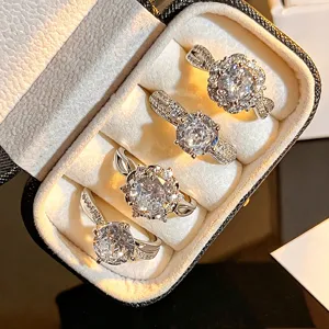 Set de anillos abiertos de circonita de lujo para mujeres elegantes y apilables