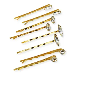 Conjunto de horquillas doradas elegantes con pedrería, pinzas de cristal minimalistas.