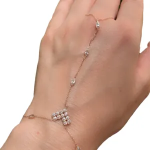 Rose gold tone heart hand chain slave bracelet with cubic zirconia for women bridal wedding