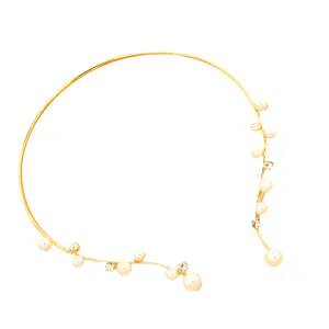 Collar de perlas abierto de oro novia elegante gargantilla strass joyería boda