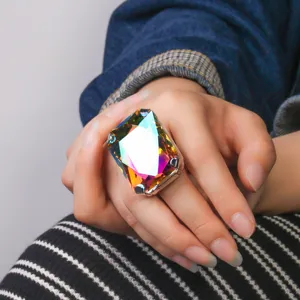 Grossem quadratischem Strass verstellbarer Ring modischer Statement Schmuck Damen neu