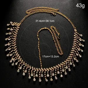 Gold rhinestone hair chain crystal tassel headpiece bridal body jewelry for women party
