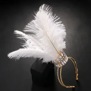 Gotischer weißer Feder Strass Krone Haarreif, luxuriöses Party Haaraccessoire für Frauen.