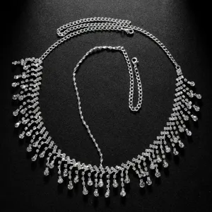Silver rhinestone head chain fringe tassel forehead jewelry for women party prom hair accessories
