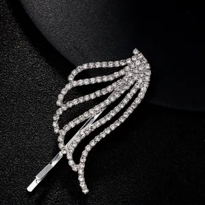 Sparkly rhinestone angel wing hair clip, elegant silver bobby pin for side bangs and styling.