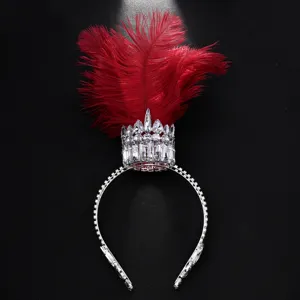 Extravaganter roter Feder Kronen Haarreif mit Strass für Gothic Party Accessoires