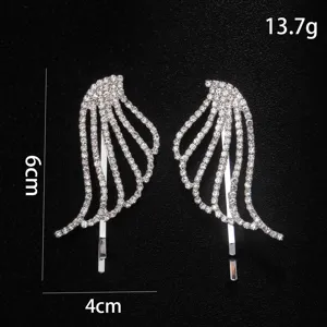Sparkling rhinestone angel wings hair clips, crystal side fringe hairpins for women.