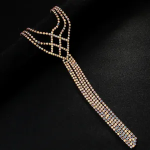 Boho rhinestone body back chain sparkly crystal multi-layer tassel harness jewelry for women.