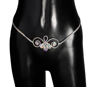 Cross-border hot-selling colored rhinestone waist chain, fashion hollow-out belly dance belt.