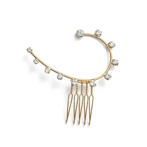 Gold-tone rhinestone hair comb accessory featuring sparkling crystal gems and delicate metal teeth.