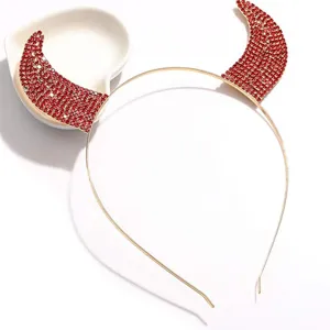 Rinsteen Duivel Hoorn Haarband Rode Kristal Haarhoop Halloween Feest Accessoires