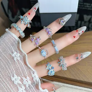 Dopamine colorful enamel flower butterfly zircon open ring stackable jewelry for women