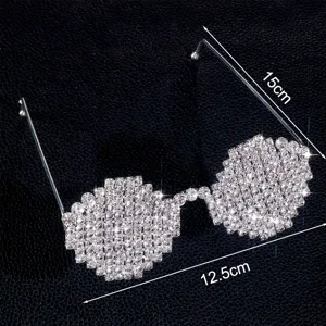 Lunettes rondes en strass brillantes verres de fête en cristal accessoire tendance