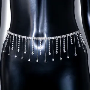 Sparkling rhinestone tassel waist chain body jewelry, perfect for bikini party beach and nightclub wear.