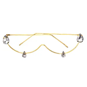 Modischer goldener Metall-Dekorationsbrillenrahmen mit funkelnden Tropfen-Strasssteinen.