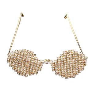 Femme plein strass rond lunettes cadre tendance scintillant cristal lunettes accessoire
