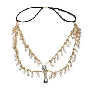 Gleaming rhinestone tassel headpiece exquisite face chain sparkling party hair accessories for women