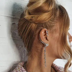 Nischen Design Leichter Luxus Strass Lange Quaste Ohrklemme Für Damen Einzigartige Ohrringe Ohne Ohrlöcher Mode Schmuck Geschenk