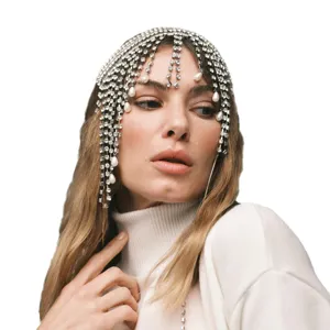 Rhinestone fringe hair chain women fashion sparkling crystal tassel headpiece prom hair jewelry