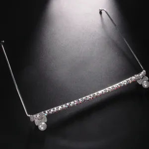 Decorative rhinestone half-frame glasses frame party accessory with elegant pearl pendants.