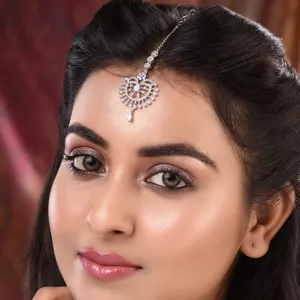 Chaîne de Cheveux Bindi Ethnique Indien Luxe Strass Cuivre Pendentif Goutte d'Eau Coiffe Mariage Fête Bijoux pour Femmes