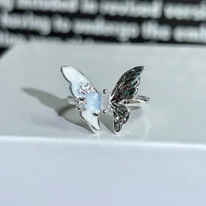 Exquisite butterfly zircon open ring with colorful enamel flowers for women, delicate stackable style.