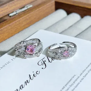 Detailed view of the exquisite pink zircon pave open ring, showcasing delicate sparkly stones.