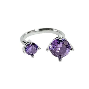 Purple Zircon Open Ring Detail Close-Up Silver Plated Fashion Jewelry Accessory Women