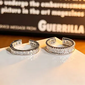 Vierkante kristallen open ringen stapelen zilver stijl zirkoon vinger sieraden chic