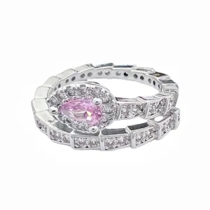 Rosa Zirkon Schlangen Offener Ring Detail, Glitzernder Kristall Schlangen Design Schmuck