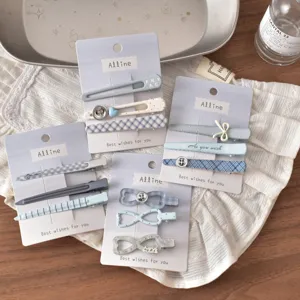 Blue sweet style hair clip set for women, aesthetic cute hair accessories for daily wear.