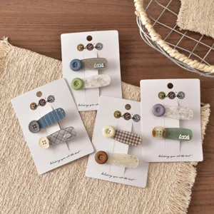 Alline set di graziosi fermagli per capelli con bottoni, stile ragazza pinze becco.