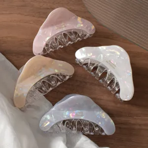 Set de pinces à cheveux triangle en acétate nacré, pince requin élégante cheveux épais.