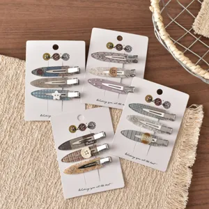 Set pinze per capelli con bottoni stile autunno, fermagli in acrilico a quadri per donne e ragazze.
