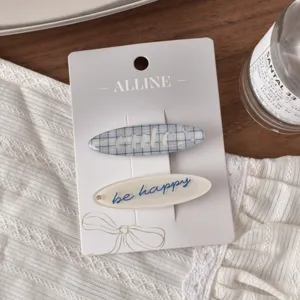 ALLINE blue plaid and white hair clips set, cute style side bangs hairpin for women girls.