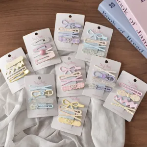 Sweet Metal Acrylic Floral Bowknot Hair Clips Set Colorful Plaid Polka Dot BB Clips Hairpins Headwear For Women Girls