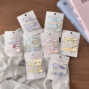 Cute dopamine floral hair clips set, sweet style metal BB hairpins for daily fashion use.