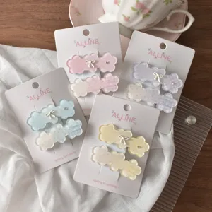 Cute dopamine cloud hair clips set with plaid and floral patterns, sweet girls hair accessories.