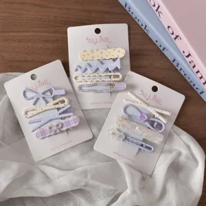 Charming floral metal hair clip set details, featuring cute dopamine style designs for women.