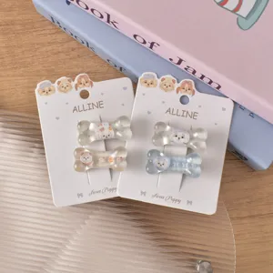 Cute acrylic puppy bone hair clips set, sweet cartoon side bang duckbill hair accessories.