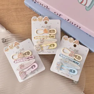 Cute puppy acrylic hair clips set, cartoon side bangs duckbill hair accessories detail.