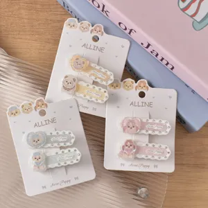 Cute acrylic puppy hair clips set with sparkling rhinestones and lace trim for sweet girls.