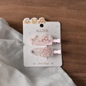 Cute pink acrylic puppy hair clips sweet side bangs duckbill hairpin for girls hair accessories