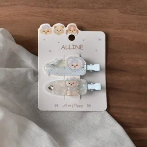 Cute dog acrylic hair clips set blue duckbill clips side fringe hair accessories for girls